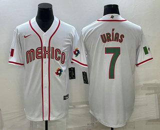 Mens Mexico Baseball #7 Julio Urias 2023 White Blue World Baseball Classic Stitched Jersey->2023 world baseball classic->MLB Jersey